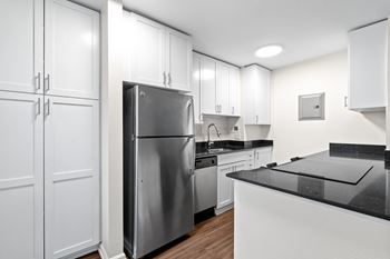 Modern kitchen at skye at belltown apartments in seattle, wa 98121